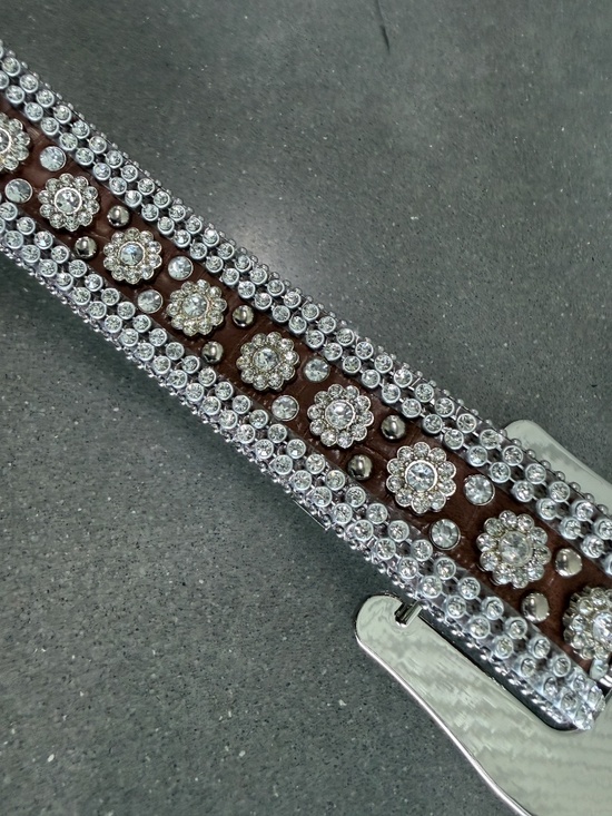 Angel Ranch Genuine Leather Floral Rhinestone Faux Gator Belt Size S/M Western